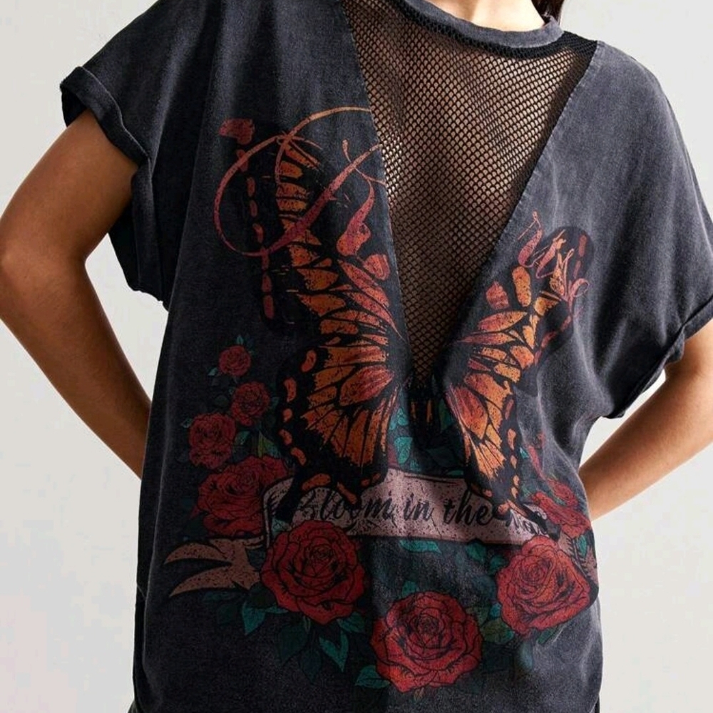 Women's Black Mesh Butterfly Top